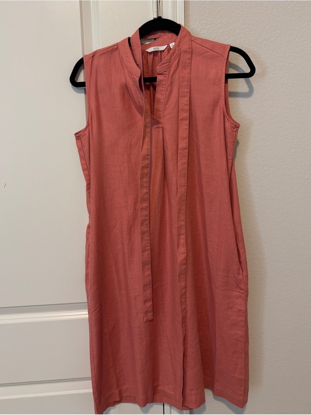 Uniqlo Linen Blend Sleeveless Tie Shift Dress Rust Size XS